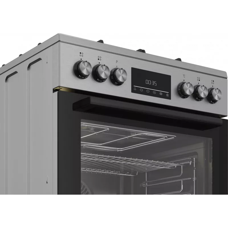 Wolnostojąca kuchenka gazowo-elektryczna BEKO FBM62330GXTN 60 cm, 4-palnikowa płyta gazowa, 72 L piekarnik elektryczny, klasa energetyczna A