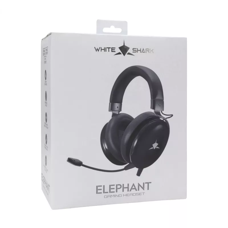 Zestaw słuchawkowy gamingowy biały Shark GH-2540 Elephant Czarny z podświetleniem RGB i odłączanym mikrofonem