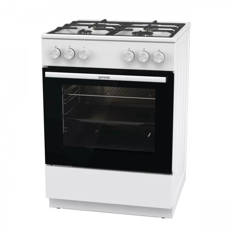 Wolnostojąca kuchenka gazowa Gorenje GG6A10WFFM, biała, płyta 4-palnikowa, piekarnik gazowy 72 L, przednie pokrętła sterujące