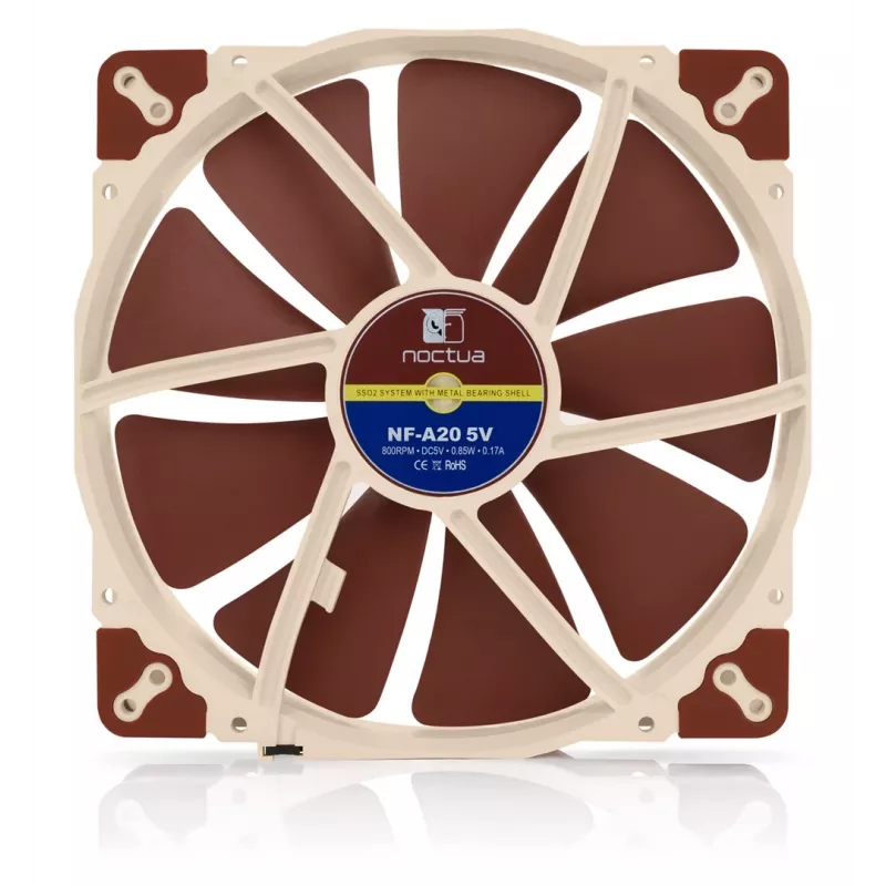 Wentylator obudowy komputerowej Noctua NF-A20 200 mm, 5 V, 3-pin, 800 RPM, 146,9 m³/h, 18,1 dB, łożysko SSO