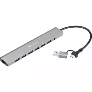 Koncentrator USB SANDBERG 136-66 — 7 portów USB 3.0, zasilanie zewnętrzne