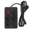 Listwa zasilająca MACLEAN MCE392 B — 4 gniazda, 3×USB, 110–240V, 2,1A, 2500W, kabel 1,5 m, czarna