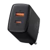 Wewnętrzna szybka ładowarka USB Baseus CCXJ-B01 — 2 porty (USB-C PD 20W + USB-A QC3.0 18W), 100–240 V, czarna