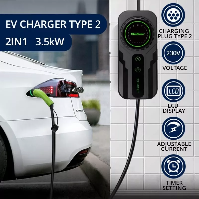 Mobilna ładowarka EV QOLTEC 52468 Type 2, 3,5 kW, 16 A, kabel 5 m, IP65