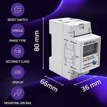 Licznik energii QOLTEC Jednofazowy na szynę DIN 230V (MPN 50979)