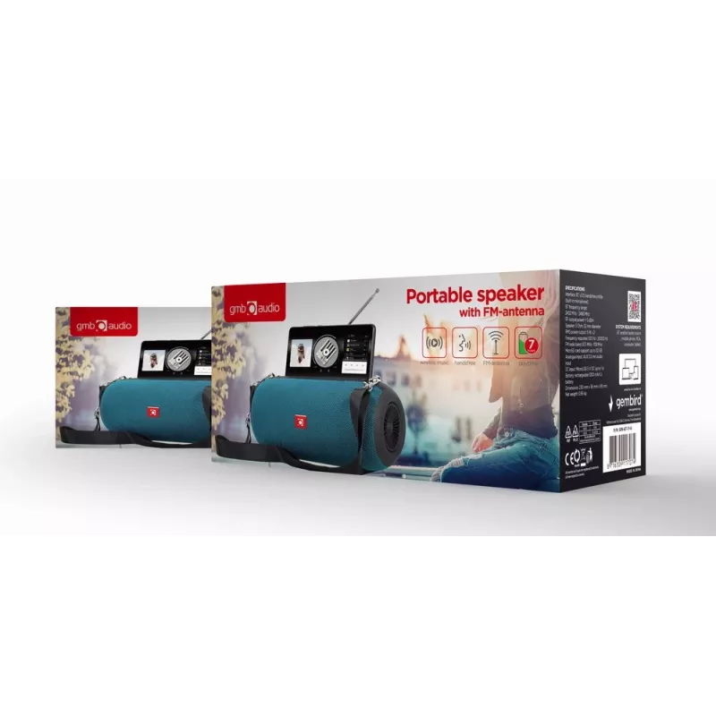 Przenośny głośnik stereo GEMBIRD SPK-BT-17-G — Bluetooth 5.1, 5 W RMS, 1200 mAh, MicroSD, FM, AUX