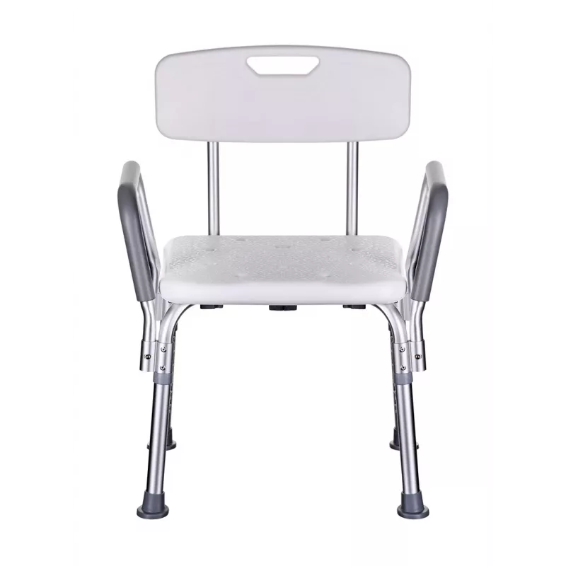 Krzesło prysznicowe ActionMed KP300AM z oparciem i podłokietnikami, polipropylen, regulowana wysokość 43–56 cm, siedzisko 40×33 cm, maks. obciążenie 110 kg