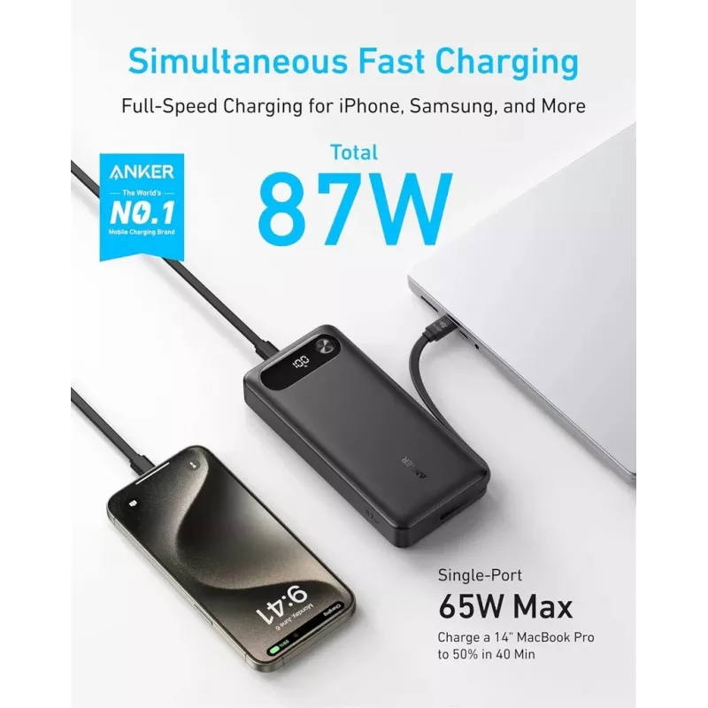 Przenośna ładowarka Anker A1383011 — 20000 mAh, 1× USB-A + 1× USB-C, łącznie 3,6 A, czarna