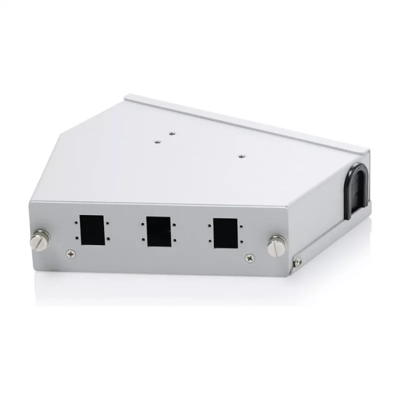 Rozdzielacz spawów światłowodowych na szynę DIN DIGITUS DN-96894 — kątowy, 6 SC SX / LC DX, aluminium, szary