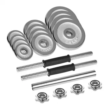 Regulowane hantle Rebel Chrome 20 kg z walizką i sztangami (2) — talerze 2,5 kg, 1,25 kg, 0,5 kg
