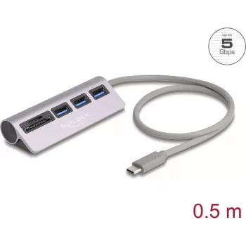 USB hub DELOCK 3‑port 5 Gbps z czytnikiem kart SD i microSD oraz złączem USB‑C