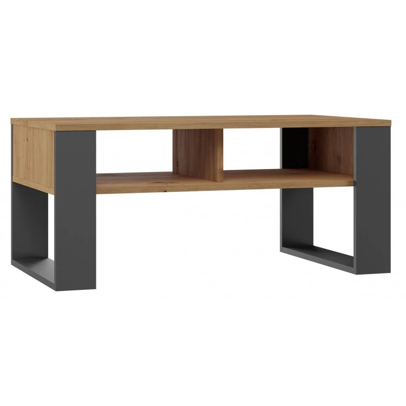 Stolik kawowy top e shop Modern 90×58×50 cm, antracytowa rama, matowe półki Artisan dąb