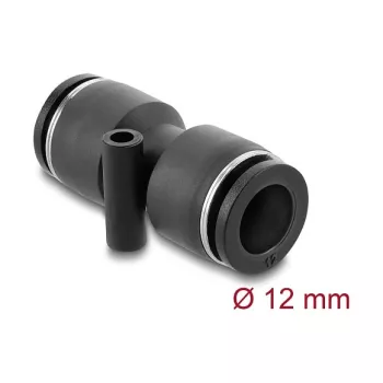Złącze pneumatyczne DELOCK 12 mm proste z otworem montażowym, korpus metalowo-plastikowy, gwint wewnętrzny, długość 49 mm