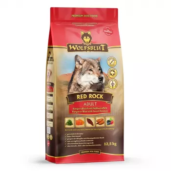 Sucha karma dla psa Wolfsblut czerwony Rock Kangaroo ze słodkimi ziemniakami, pełnoporcjowa karma dla dorosłych psów, 12,5 kg, białko 23%, tłuszcz 9,5%