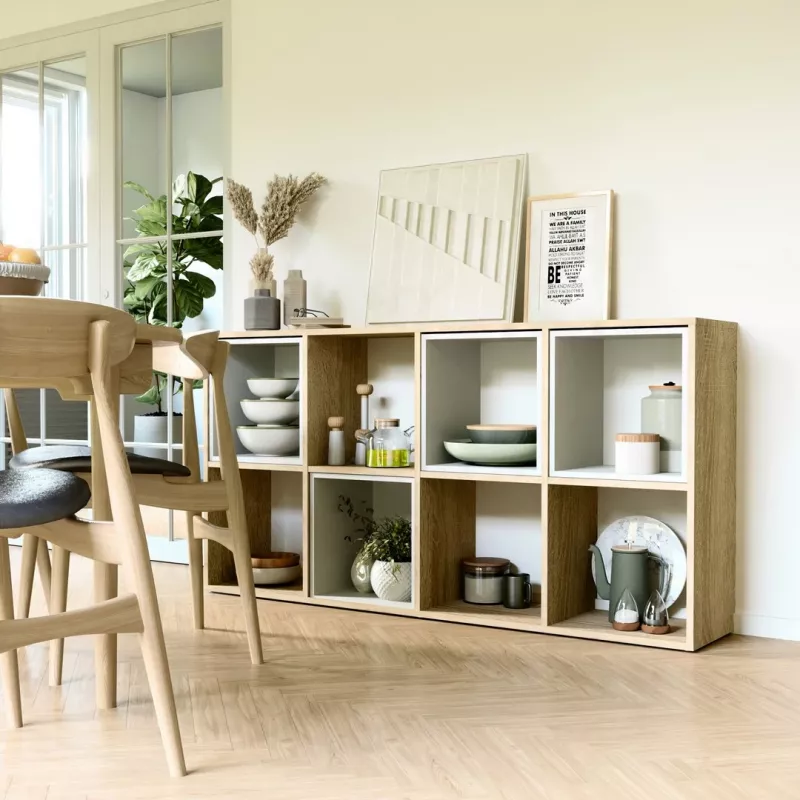 Bookcase top e shop MALAX 2X4 SONOMA, dąb Sonoma, 8 półek, 1470×300×750 mm