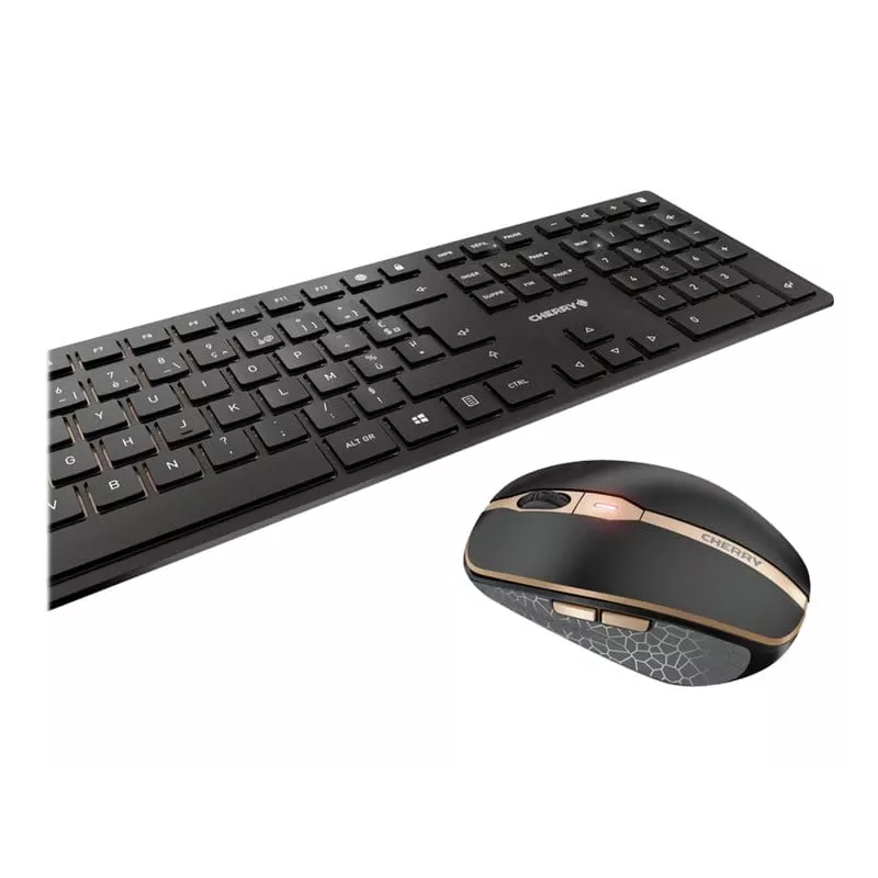 CHERRY DW 9100 cienki klawiatura Z myszą Uniwersalna RF Wireless + Bluetooth AZERTY Francuski Czarny