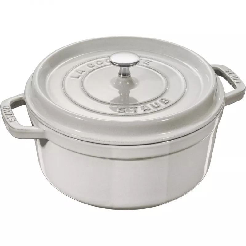 Okrągły garnek żeliwny Staub La Cocotte 3,8 l truflowy — emaliowany, szczelna pokrywa