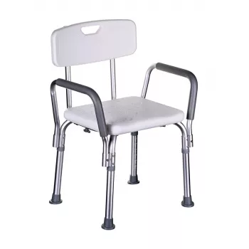 Krzesło prysznicowe ActionMed KP300AM z oparciem i podłokietnikami, polipropylen, regulowana wysokość 43–56 cm, siedzisko 40×33 cm, maks. obciążenie 110 kg