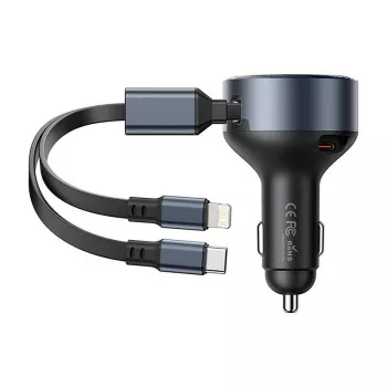 Ładowarka samochodowa Vention FFOB0 30 W z kablem USB‑C na Lightning, wyjście 30 W do ładowania iPhone’a