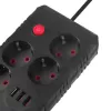 Listwa zasilająca MACLEAN MCE393 B — 4 gniazda, 3×USB, 110–240 V, 2500 W, kabel 3 m, czarna