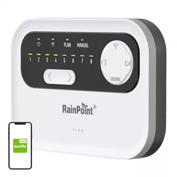 Sprinkler controller RainPoint HIC801W WiFi — 8-zone irrigation timer, Wi‑Fi connectivity