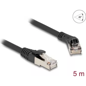 Kabel sieciowy DeLOCK RJ45 Cat.8.1 S/FTP 45° kątowy do prostego 5 m czarny