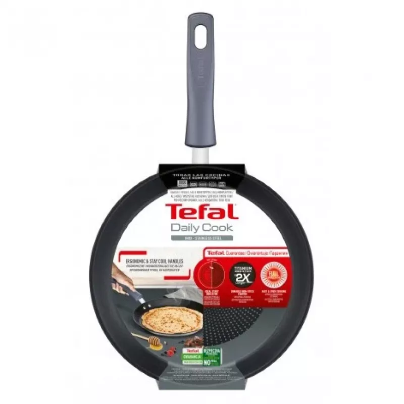 Patelnia do naleśników Tefal Daily Cook G7313855, 25 cm, nieprzywierająca, podstawa ze stali nierdzewnej, uchwyt z bakelitu, Thermo-Signal