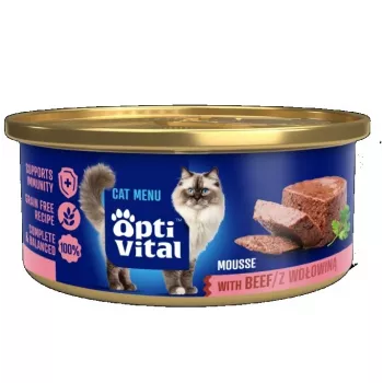 OPTIVITAL Fluffy mus z wołowiną - mokra karma dla kota - 85g