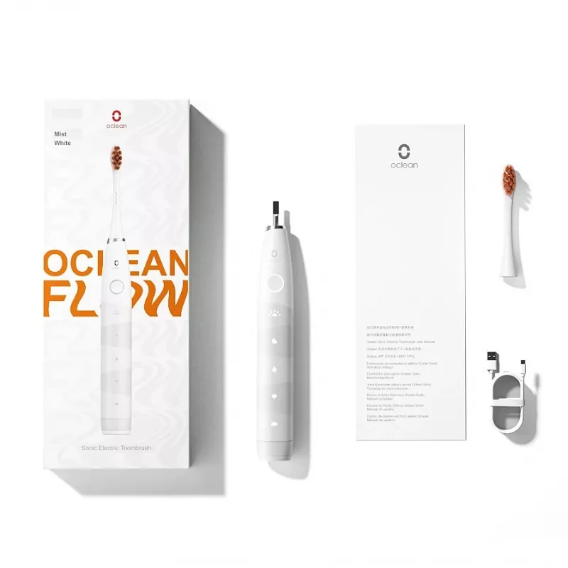 Sonic toothbrush OCLEAN FLOW Adult — bateria-powered, whitening mode, integrated timer, adjustable speed, 255 mm height, biały, 0.13 kg, 1 handle + 1 brush head