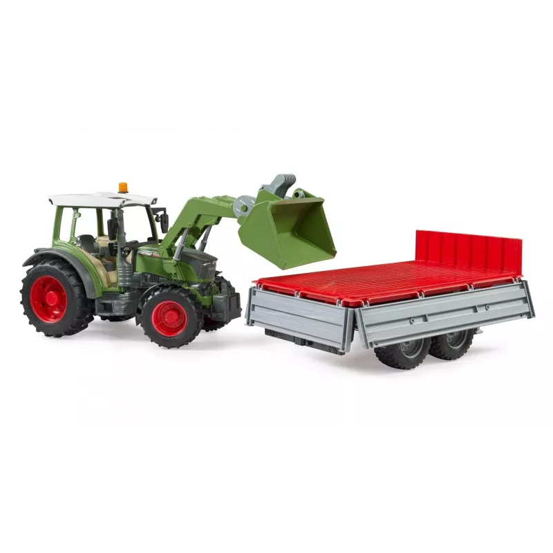 Ciągnik-zabawka BRUDER Fendt Vario 211 z ładowaczem czołowym i przyczepą boczną