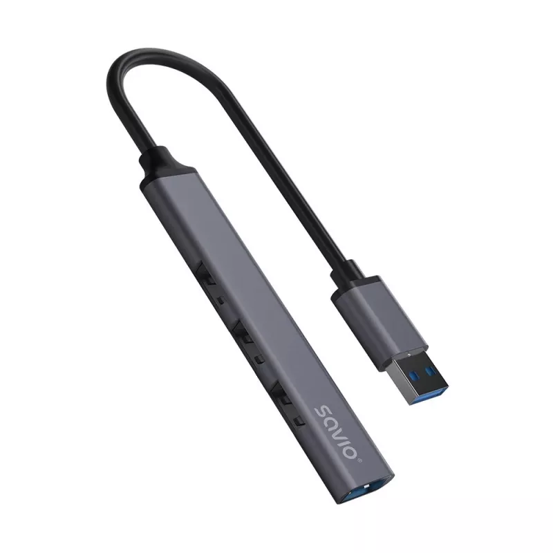 Hub USB SAVIO AK-70, 7-portów USB 3.0, 4 użyteczne porty, host USB Type-A, transfer 5 Gbit/s, gwarancja 2 lata