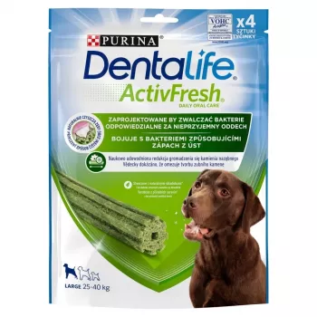 Przysmak dentystyczny Purina Nestlé Dentalife Active Fresh Large 142 g — przysmak dentystyczny dla dużych psów (25–45 kg), smak drobiowy