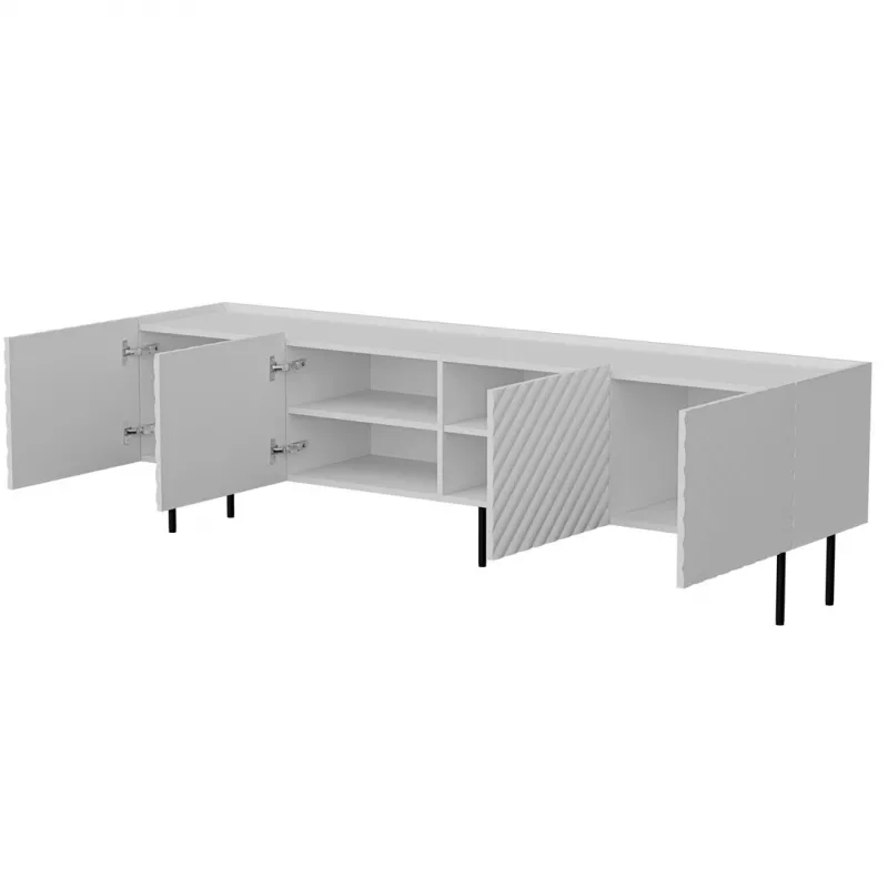 Szafka RTV cama meble LUCCA 4D, 2000×400×590 mm, biała, blat z płyty wiórowej