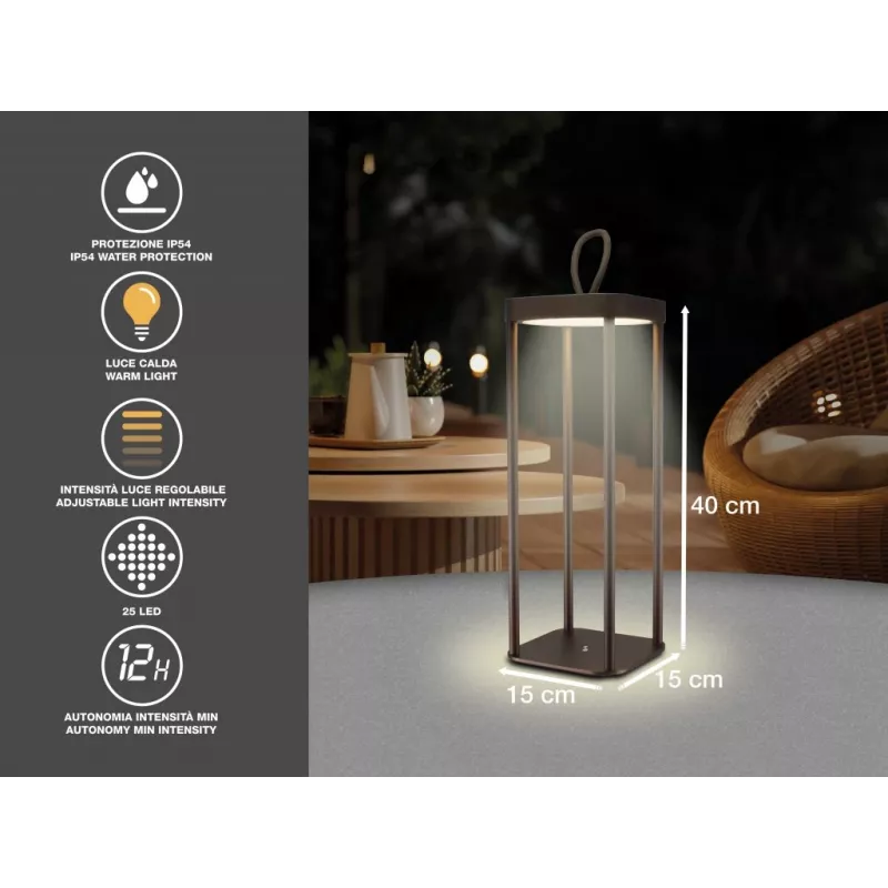 Lampa akumulatorowa Beper P207ILI102 w wykończeniu Corten, przenośna lampa zasilana bateriami