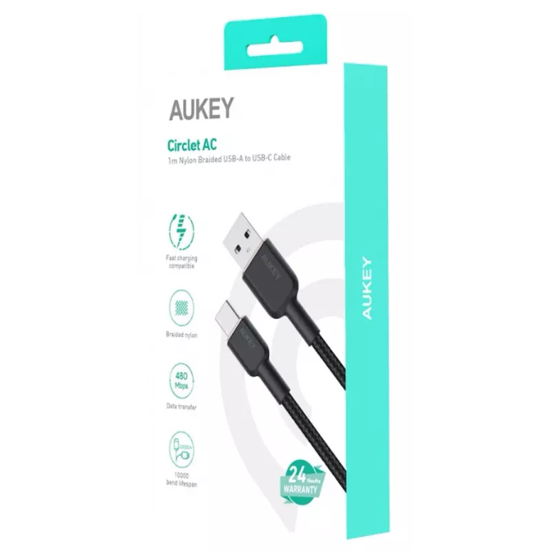 Kabel USB A na USB C Aukey CB-NAC1, 1 m, pleciony nylon, USB PD 60W, USB 2.0
