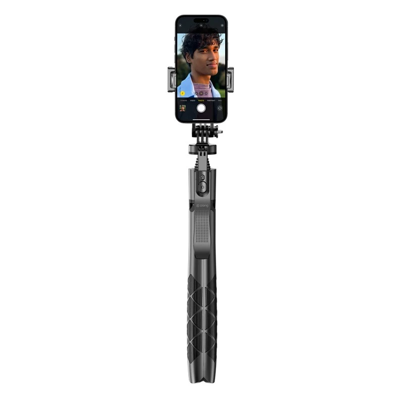 Statywowy kijek do selfie Crong CRGSGU1BLK aluminiowy Bluetooth ze składanymi nóżkami i uchwytem na telefon