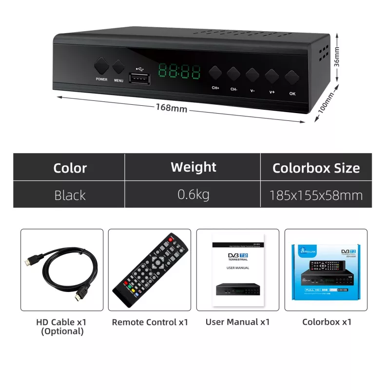 Extralink Home Tuner DVB-T2 dekoder telewizji cyfrowej H.265 HEVC FULL HD USB HDMI + pilot zdalnego sterowania