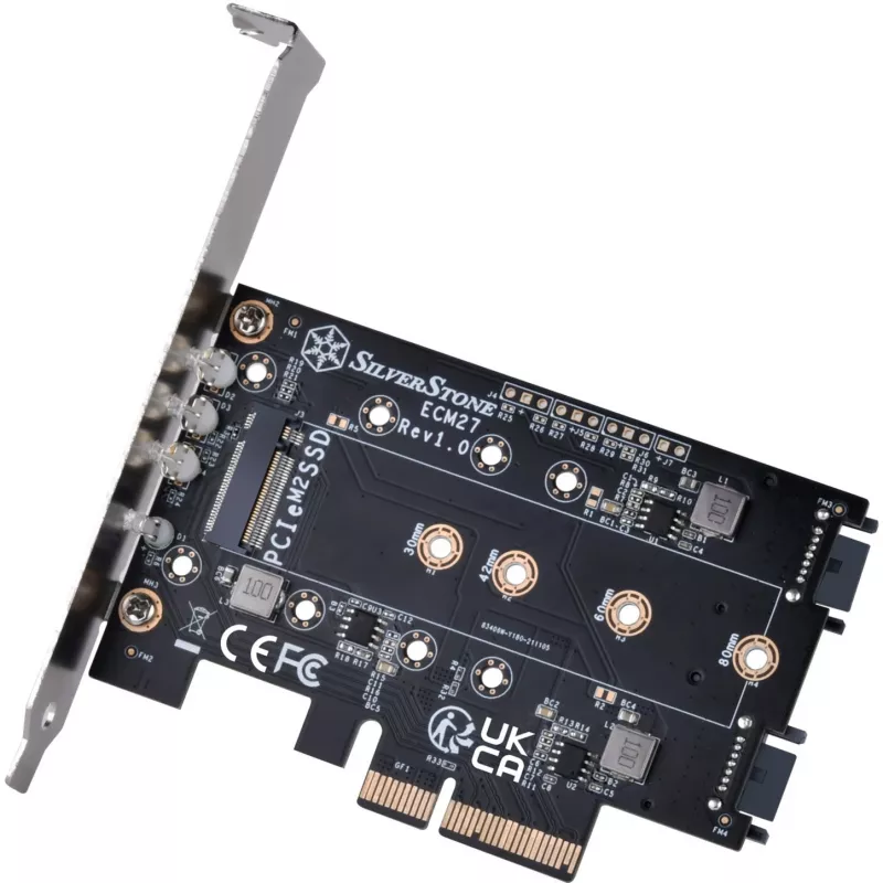 Silverstone SST-ECM27 karta adaptera M.2/SATA, PCIe 4.0, 1x M-Key, 2x SATA 6G - niski profil