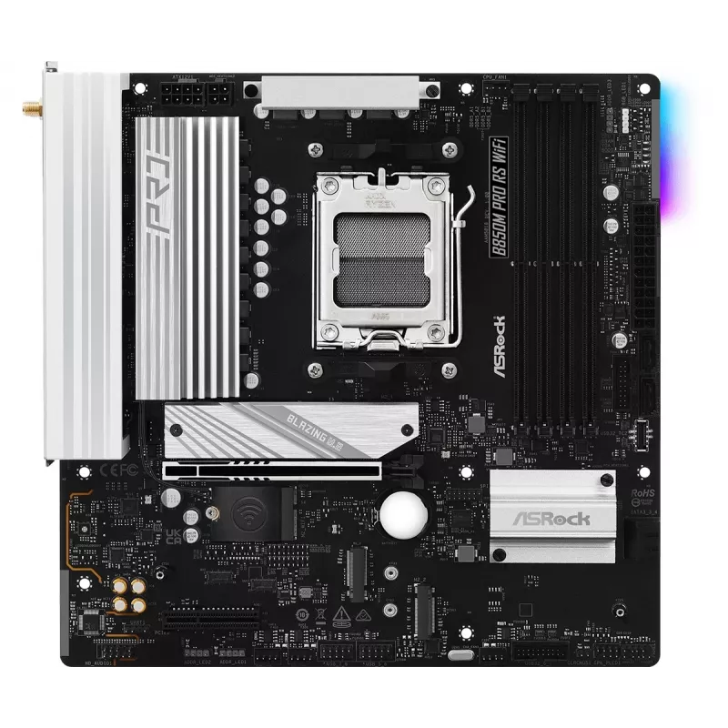 Płyta główna ASRock B850M Pro RS WiFi — AMD B850, Socket AM5, microATX, DDR5, 4 DIMM, 256GB, Wi‑Fi 6E, 2.5Gb LAN, 3x M.2
