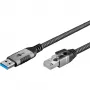 Kabel Ethernet USB-A 3.2 Gen1 > RJ-45, adapter LAN czarny/srebrny, 5 metrów, oplot tekstylny