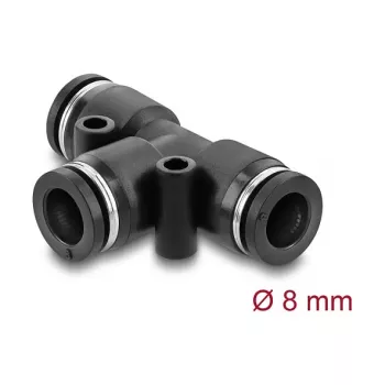 Pneumatyczna złączka trójnikowa DELOCK 8 mm, gwint żeński, korpus metalowo-plastikowy, 46 mm, dwa otwory montażowe