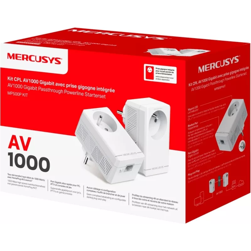 MERCUSYS MP500P KIT - AV1000 Gigabit Passthrough Powerline Starter Kit z gniazdem