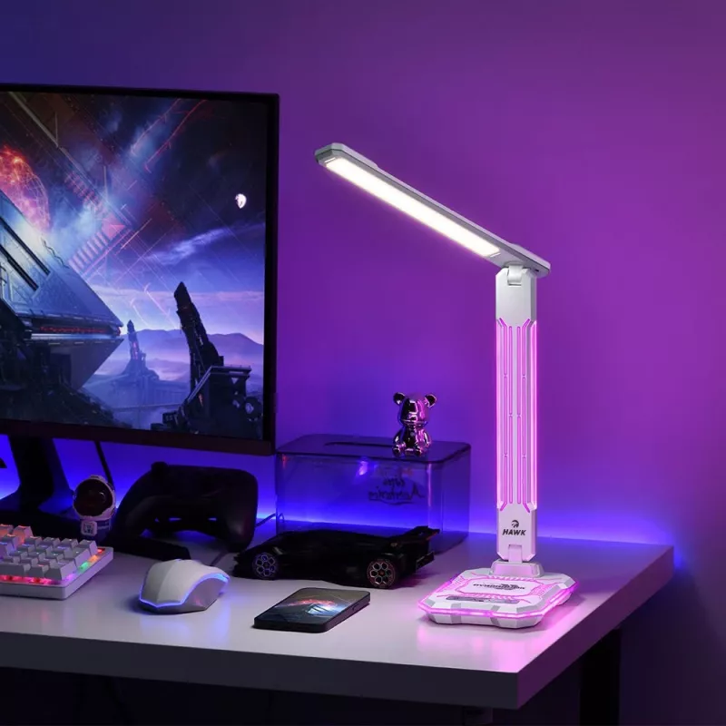 Lampa stołowa Hawk HW-LAMP04 biała LED z regulacją, białe wykończenie, regulowana głowica i ramię