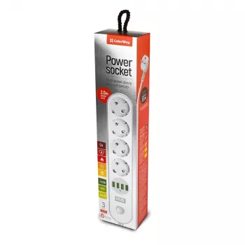 Przedłużacz Colorway CW-CHE44W 2m 4 gniazda AC do użytku wewnętrznego, biały