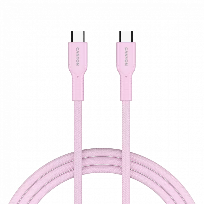 Kabel CANYON OnWire 60CL C-C 60W COLOR Pleciony 1m Różowy