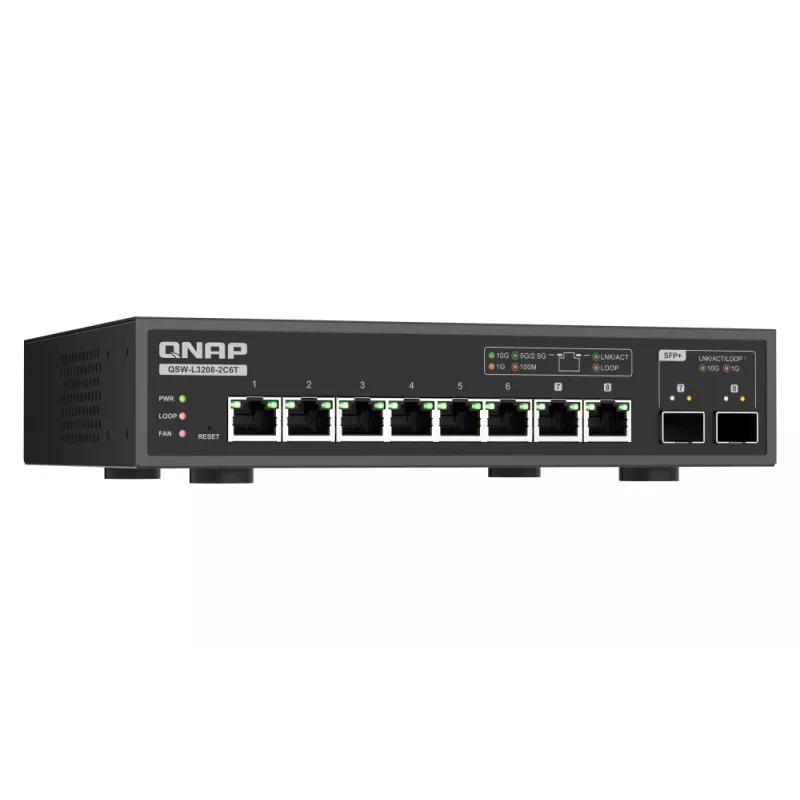 Przełącznik sieciowy QNAP QSW-L3208-2C6T zarządzalny L2 10G Ethernet (100/1000/10000) Pulpit Czarny