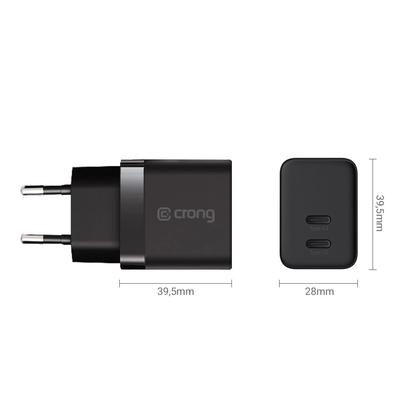 Crong ładowarka sieciowa Ultra Compact GaN 35W PD 3.0 2x USB-C (czarna)