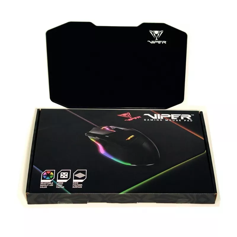 Podkładka pod mysz PATRIOT Viper Gaming Czarny — polimer/guma, podświetlenie LED, zasilana przez USB, antypoślizgowa, 353,5×242,7 mm, grubość 5,5 mm