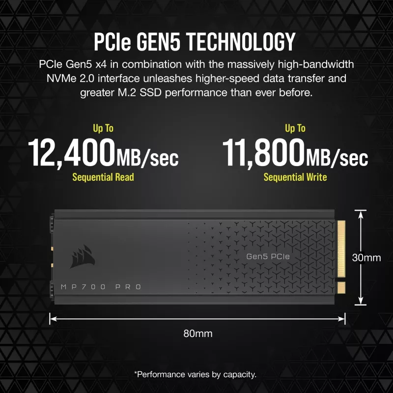 CORSAIR MP700 PRO - SSD - 1TB - wewnętrzny - M.2 2280 - PCI Express 5,0 x4 (NVMe) - 256-Bit-AES (CSSD-F1000GBMP700PRO)