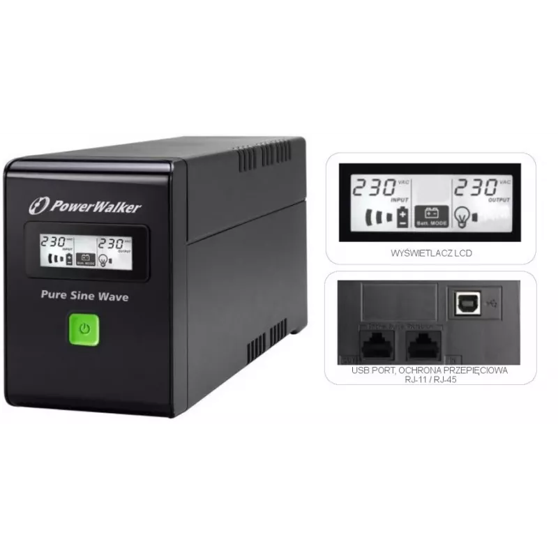 PowerWalker VI 600 SW FR Zasilacz awaryjny (UPS) 600 VA 2 wyjścia AC Line-Interactive (VI 600 SW FR)
